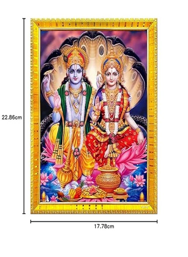 زيج - زاج إطار صور مستطيل الشكل بتصميم متعرج، يضم صورة اللورد لاكشمي نارايان/اللورد فيشنو مع لاكشمي ماتا، مناسب للجدار/الطاولة/غرفة الصلاة (7×9 بوصة، زجاج أكريليك) ذهبي اللون - Image 5